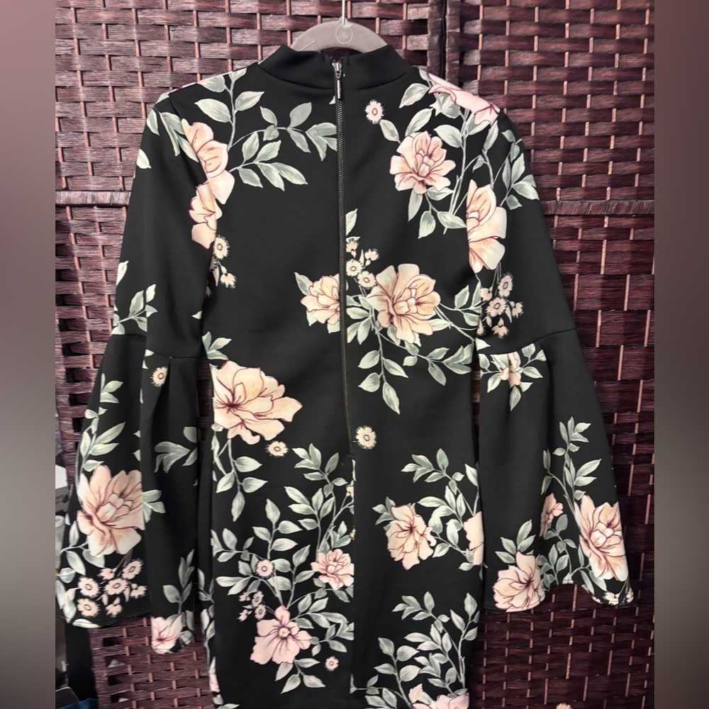 Guess Black and Pink Floral Long Sleeve Dress - Picture 5 of 8